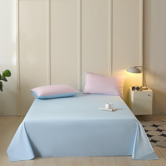 91家纺网 家纺一手货源 找家纺 乐美家纺 2025新款全棉纯棉纯色床单床单单件单床单 粉末蓝