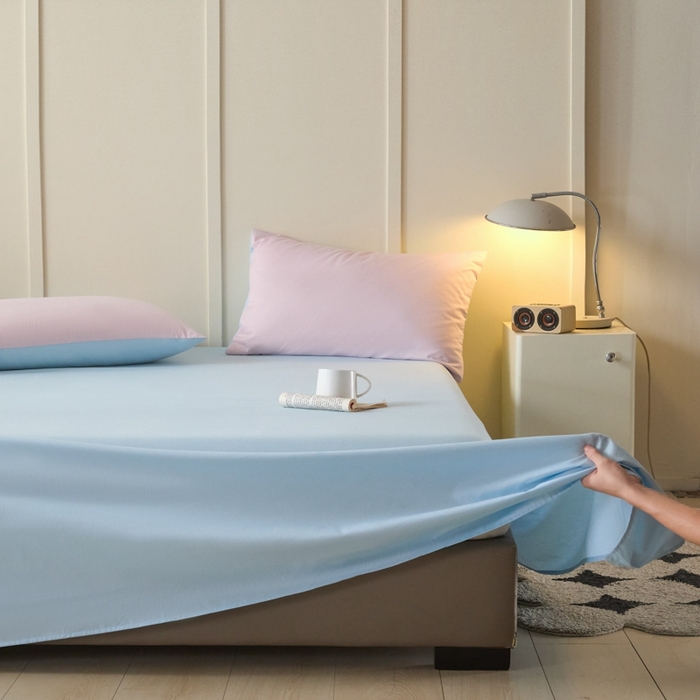 91家纺网 家纺一手货源 找家纺 乐美家纺 2025新款全棉纯棉纯色床单床单单件单床单 粉末蓝