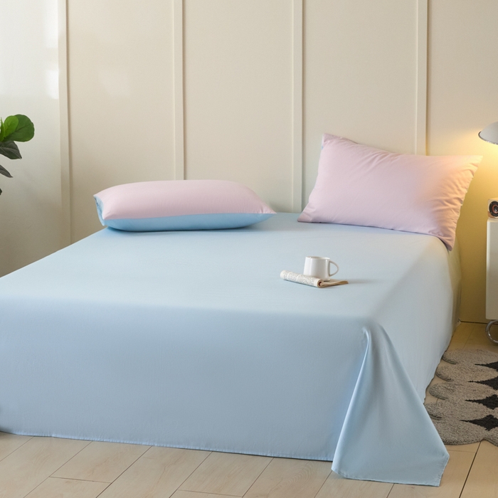 91家纺网 家纺一手货源 找家纺 乐美家纺 2025新款全棉纯棉双拼纯色枕套枕套单件单枕套 粉末蓝