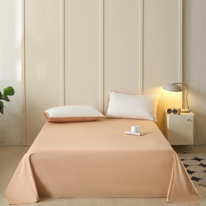 91家纺网 家纺一手货源 找家纺 乐美家纺 2025新款全棉纯棉纯色床单床单单件单床单 奶茶杏