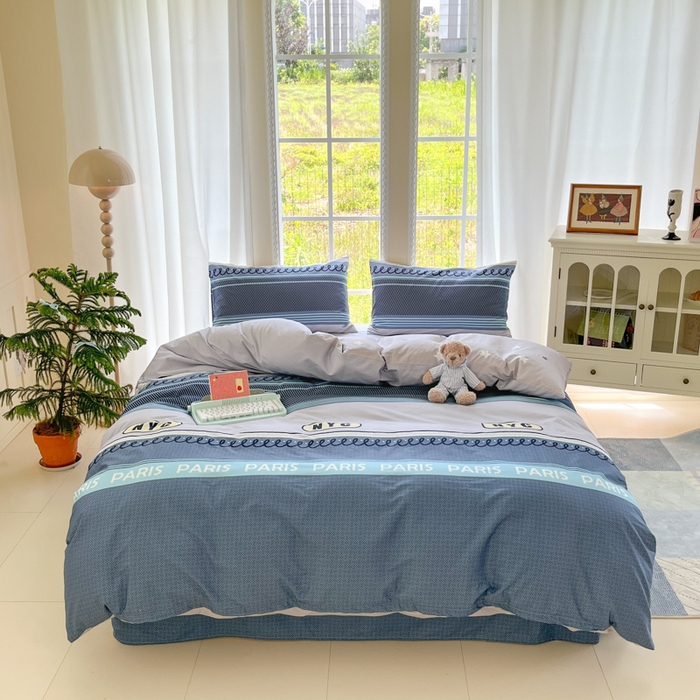 91家纺网 家纺一手货源 找家纺 寻米 2025新款全棉纯棉印花学生季四件套 布鲁克林