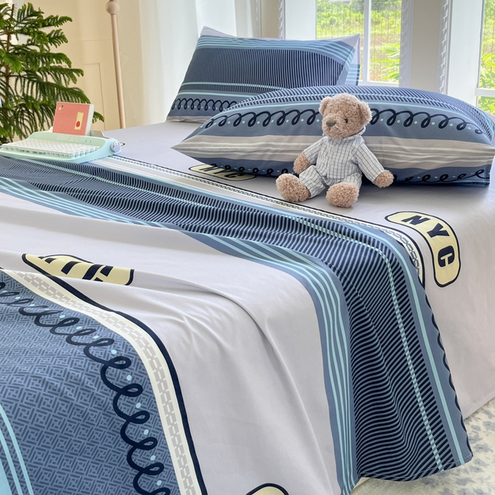 91家纺网 家纺一手货源 找家纺 寻米 2025新款全棉纯棉印花学生季四件套 布鲁克林