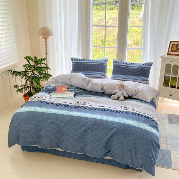 91家纺网 家纺一手货源 找家纺 寻米 2025新款全棉纯棉印花学生季四件套 布鲁克林