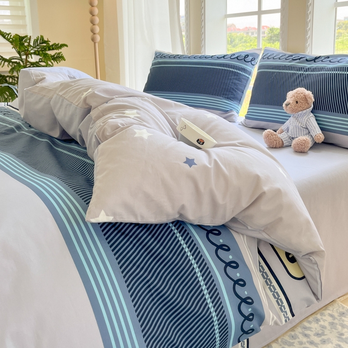 91家纺网 家纺一手货源 找家纺 寻米 2025新款全棉纯棉印花学生季四件套 布鲁克林