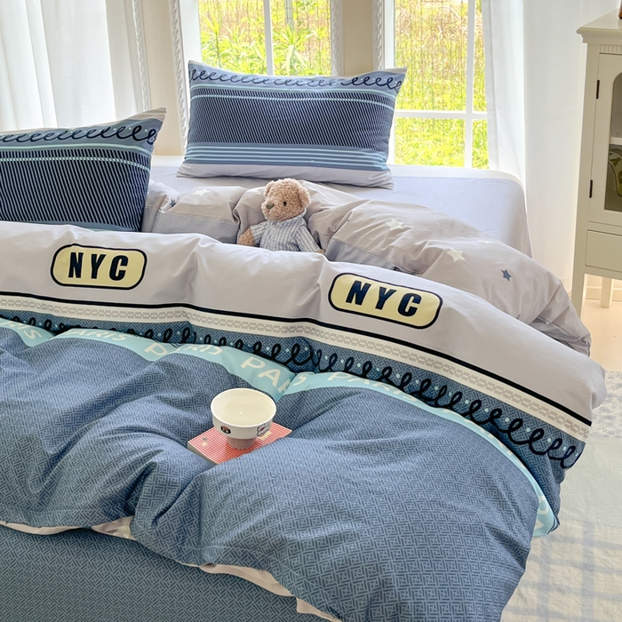 91家纺网 家纺一手货源 找家纺 寻米 2025新款全棉纯棉印花学生季四件套 布鲁克林