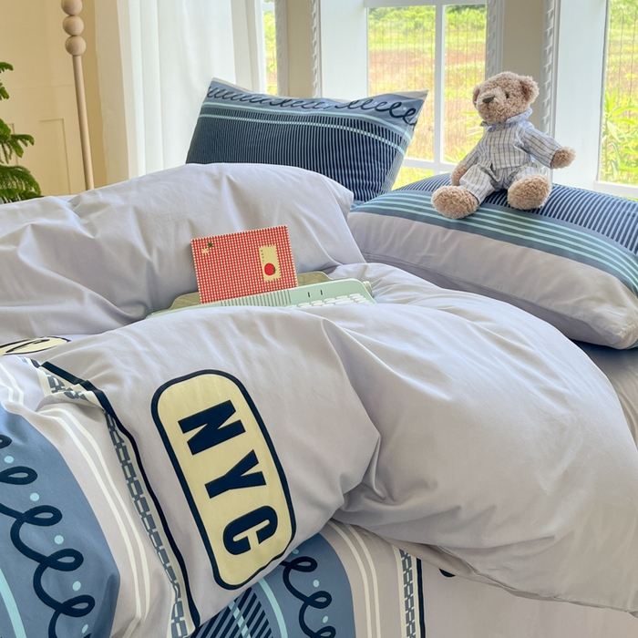 91家纺网 家纺一手货源 找家纺 寻米 2025新款全棉纯棉印花学生季四件套 布鲁克林