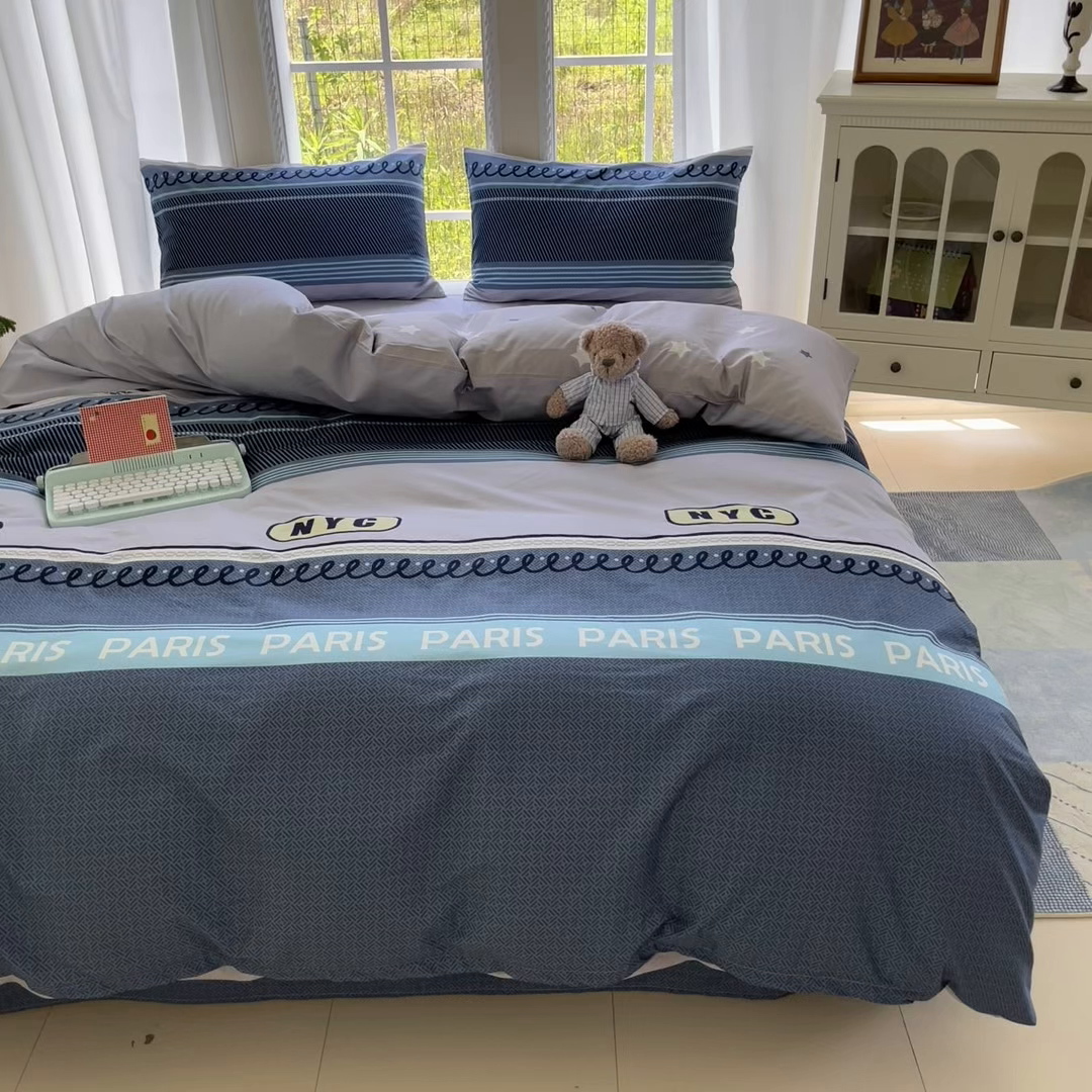 91家纺网 家纺一手货源 找家纺 寻米 2025新款全棉纯棉印花学生季四件套 布鲁克林