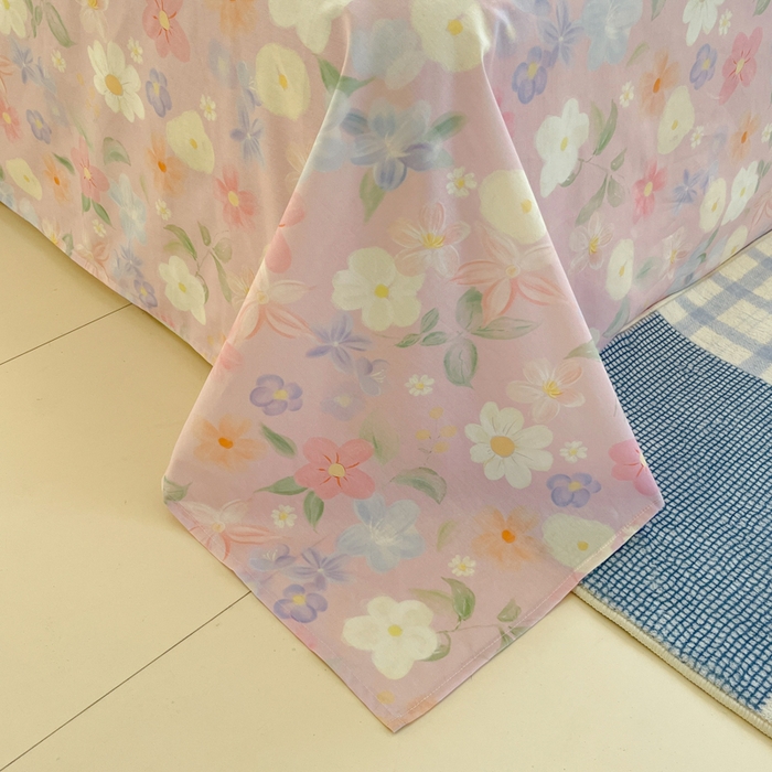 91家纺网 家纺一手货源 找家纺 寻米 2025新款全棉纯棉印花学生季四件套 春日暖阳-粉