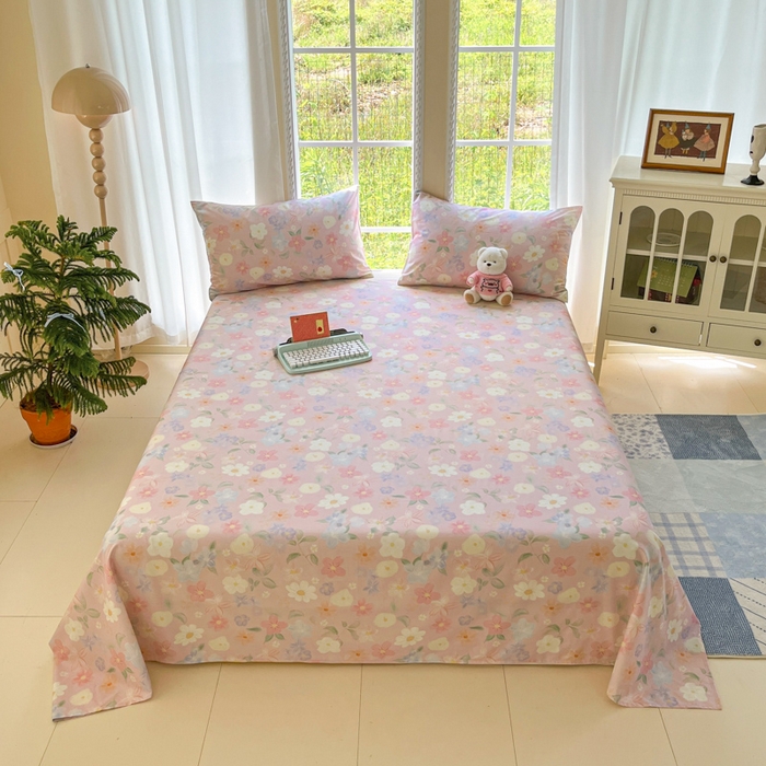 91家纺网 家纺一手货源 找家纺 寻米 2025新款全棉纯棉印花学生季四件套 春日暖阳-粉