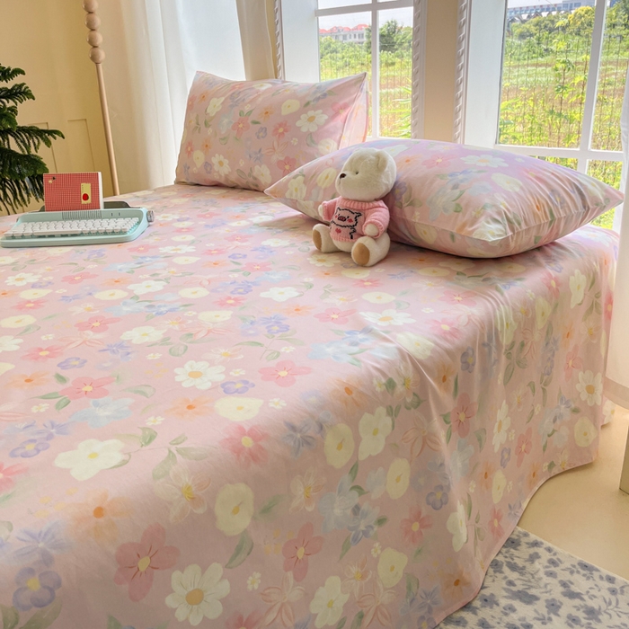 91家纺网 家纺一手货源 找家纺 寻米 2025新款全棉纯棉印花学生季四件套 春日暖阳-粉