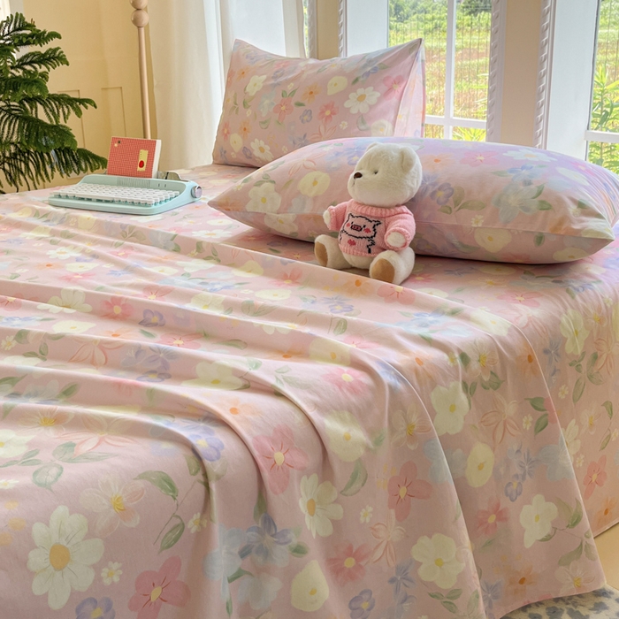 91家纺网 家纺一手货源 找家纺 寻米 2025新款全棉纯棉印花学生季四件套 春日暖阳-粉