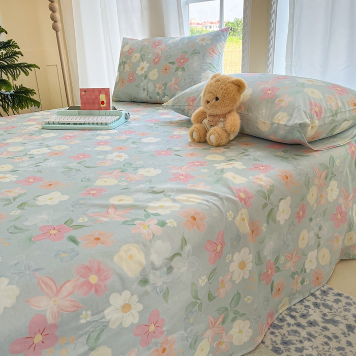 91家纺网 家纺一手货源 找家纺 寻米 2025新款全棉纯棉印花学生季四件套 春日暖阳-兰