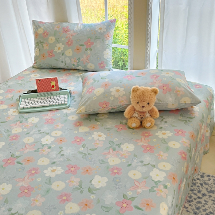 91家纺网 家纺一手货源 找家纺 寻米 2025新款全棉纯棉印花学生季四件套 春日暖阳-兰