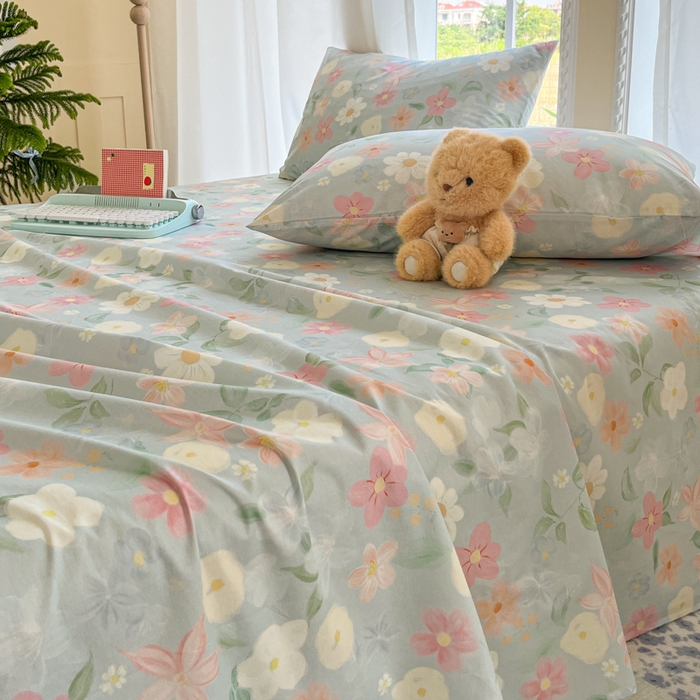 91家纺网 家纺一手货源 找家纺 寻米 2025新款全棉纯棉印花学生季四件套 春日暖阳-兰