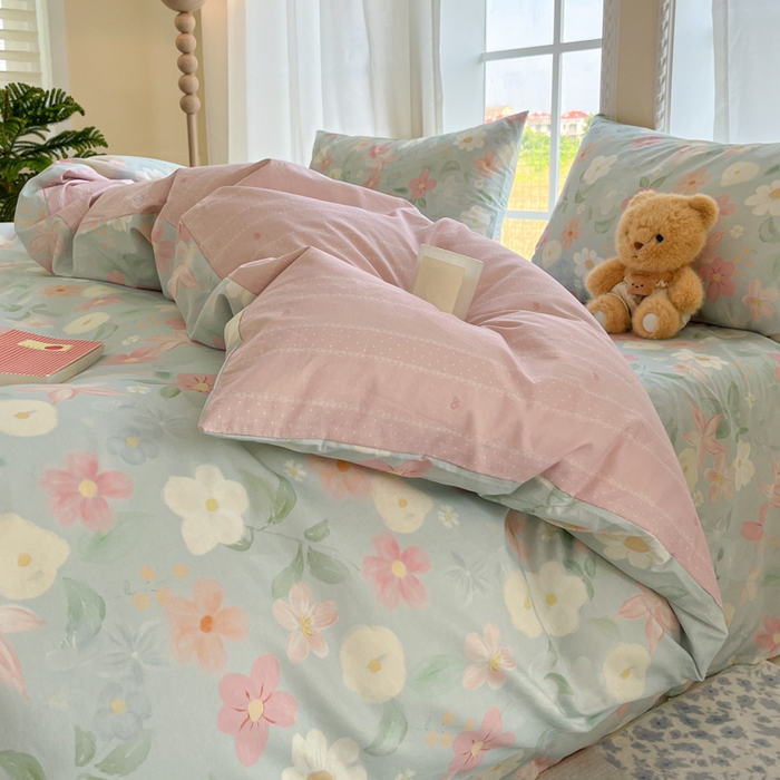 91家纺网 家纺一手货源 找家纺 寻米 2025新款全棉纯棉印花学生季四件套 春日暖阳-兰