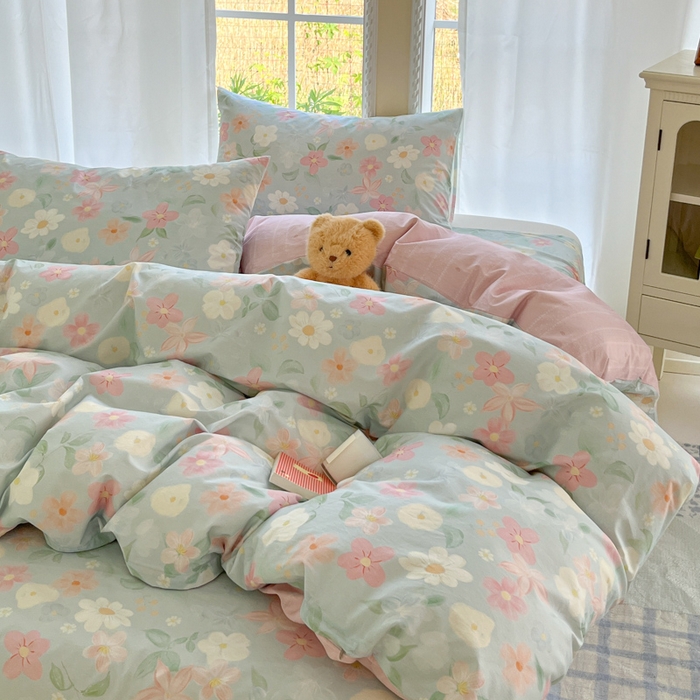 91家纺网 家纺一手货源 找家纺 寻米 2025新款全棉纯棉印花学生季四件套 春日暖阳-兰