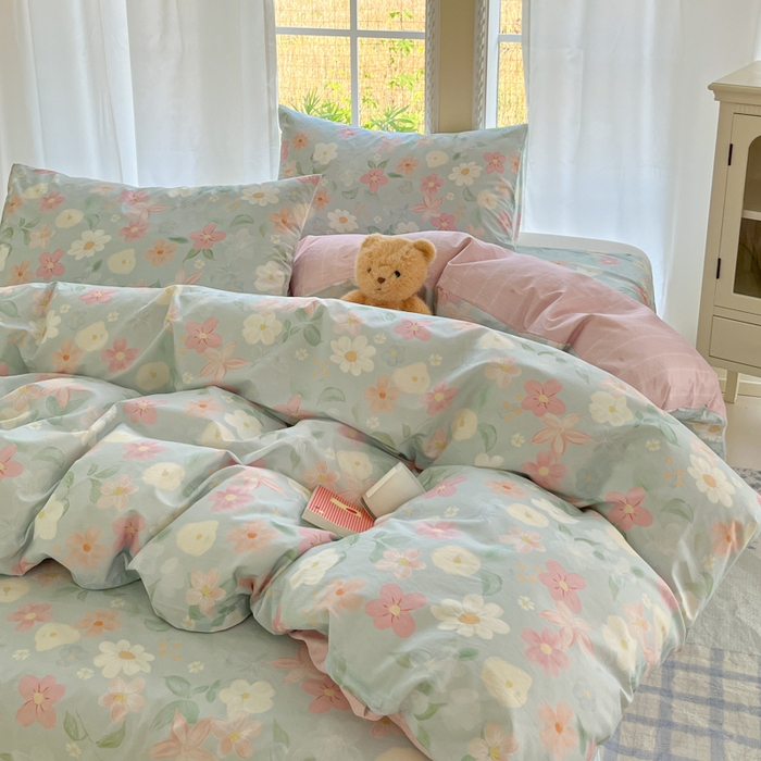 91家纺网 家纺一手货源 找家纺 寻米 2025新款全棉纯棉印花学生季四件套 春日暖阳-兰