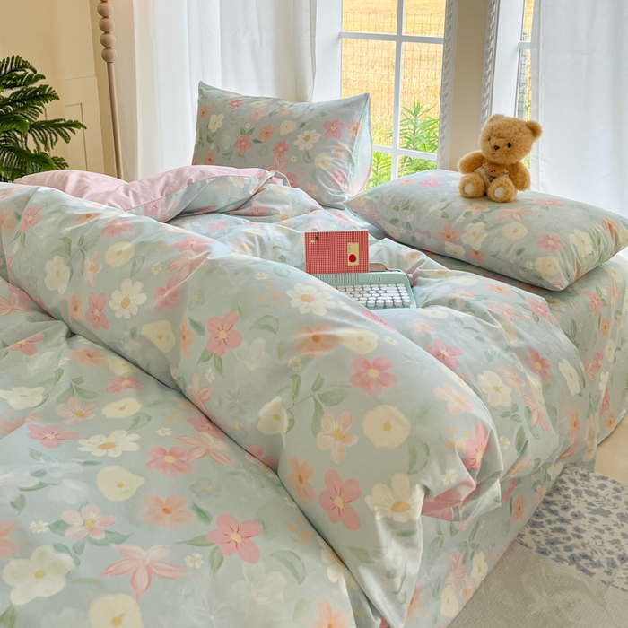 91家纺网 家纺一手货源 找家纺 寻米 2025新款全棉纯棉印花学生季四件套 春日暖阳-兰