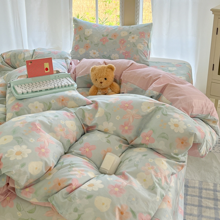 91家纺网 家纺一手货源 找家纺 寻米 2025新款全棉纯棉印花学生季四件套 春日暖阳-兰