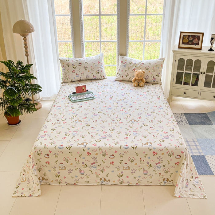 91家纺网 家纺一手货源 找家纺 寻米 2025新款全棉纯棉印花学生季四件套 花园小狗