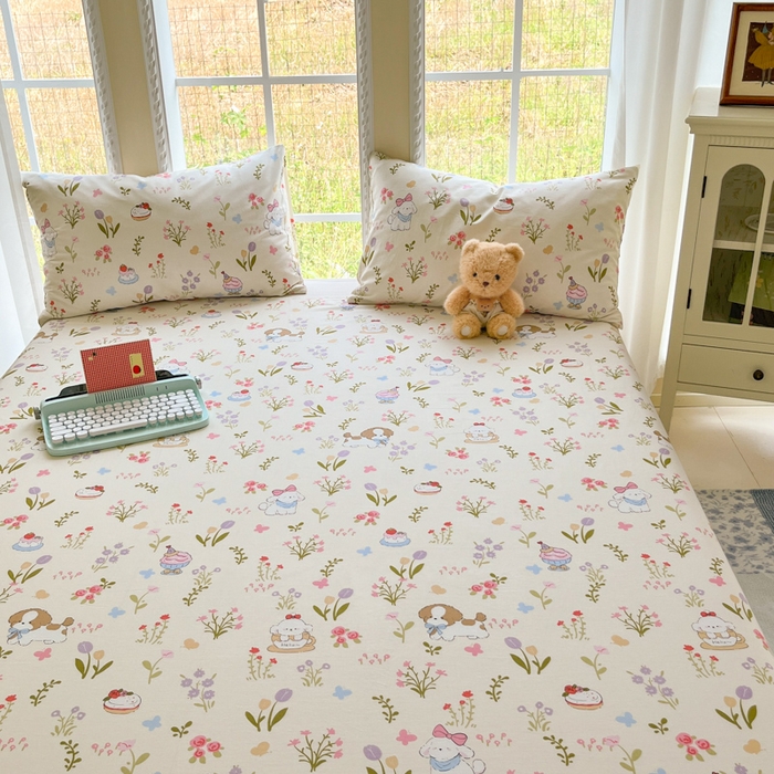 91家纺网 家纺一手货源 找家纺 寻米 2025新款全棉纯棉印花学生季四件套 花园小狗