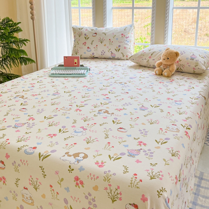 91家纺网 家纺一手货源 找家纺 寻米 2025新款全棉纯棉印花学生季四件套 花园小狗