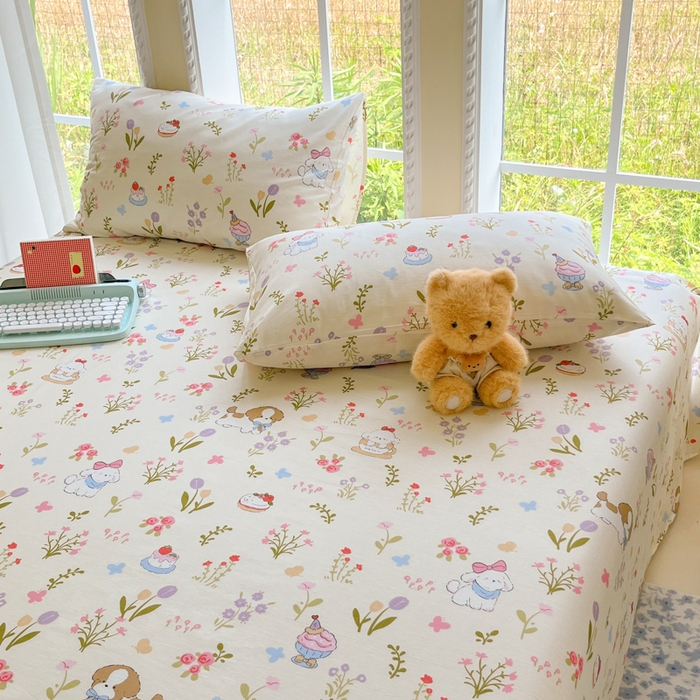 91家纺网 家纺一手货源 找家纺 寻米 2025新款全棉纯棉印花学生季四件套 花园小狗