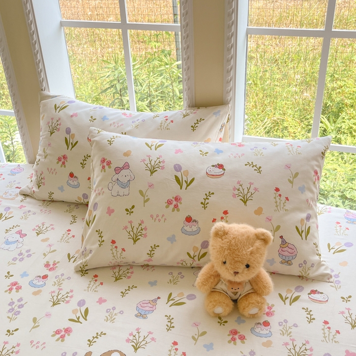 91家纺网 家纺一手货源 找家纺 寻米 2025新款全棉纯棉印花学生季四件套 花园小狗