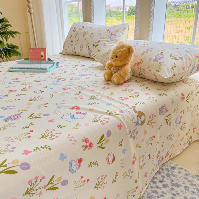 91家纺网 家纺一手货源 找家纺 寻米 2025新款全棉纯棉印花学生季四件套 花园小狗