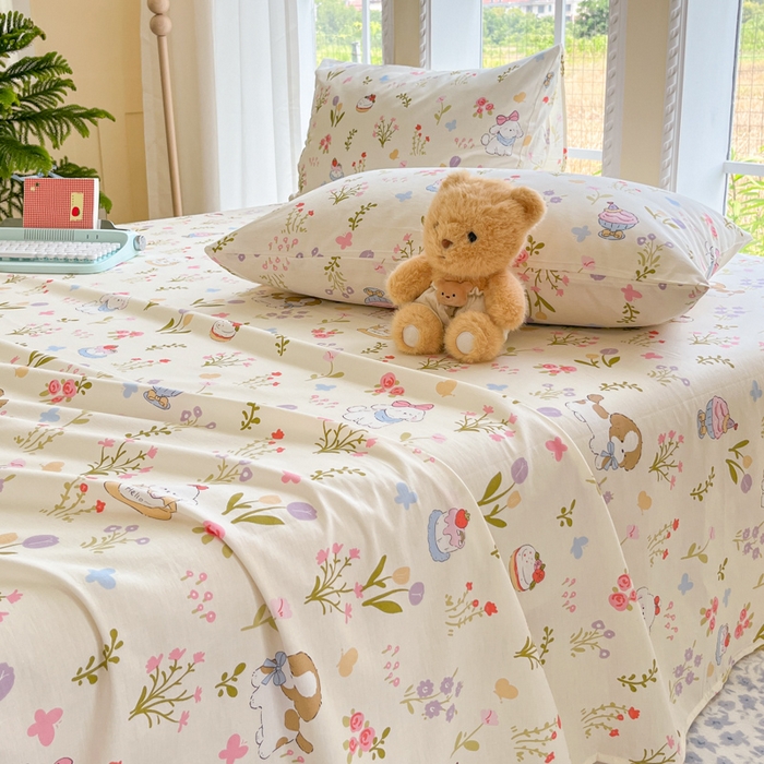 91家纺网 家纺一手货源 找家纺 寻米 2025新款全棉纯棉印花学生季四件套 花园小狗