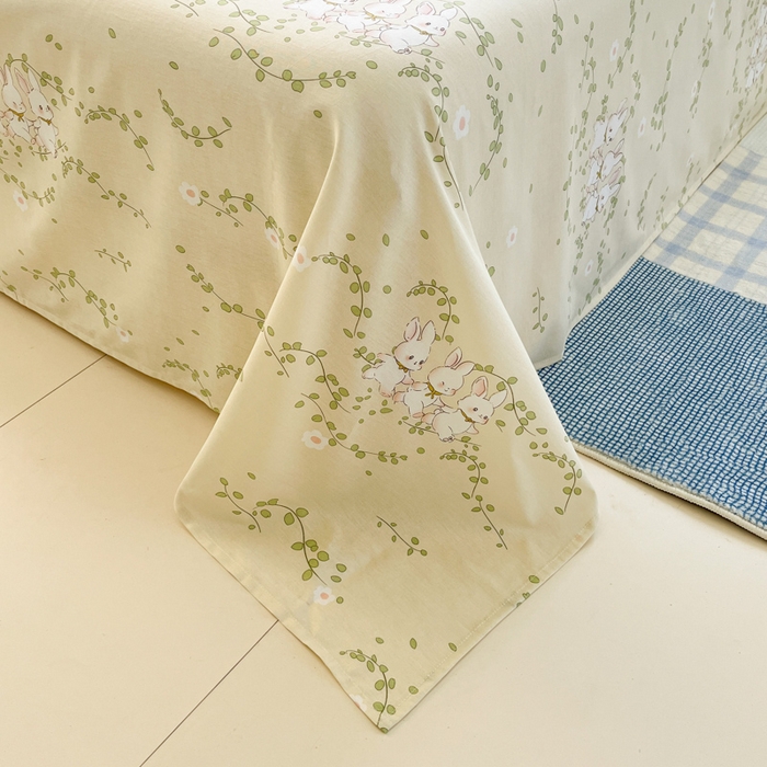 91家纺网 家纺一手货源 找家纺 寻米 2025新款全棉纯棉印花学生季四件套 花园小兔