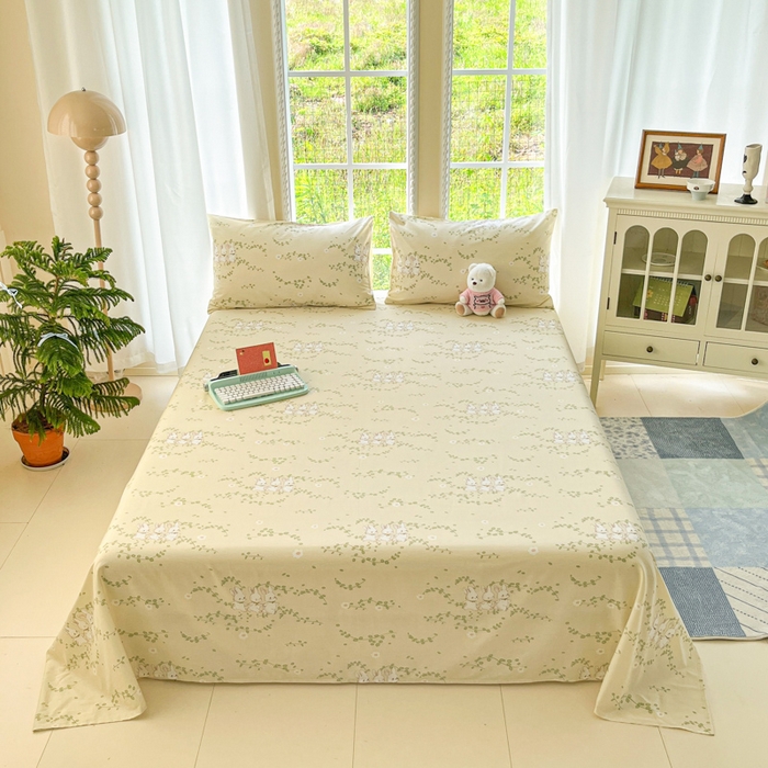 91家纺网 家纺一手货源 找家纺 寻米 2025新款全棉纯棉印花学生季四件套 花园小兔