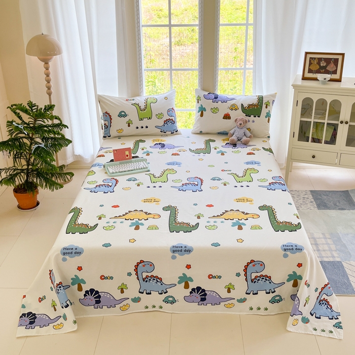 91家纺网 家纺一手货源 找家纺 寻米 2025新款全棉纯棉印花学生季四件套 恐龙乐园