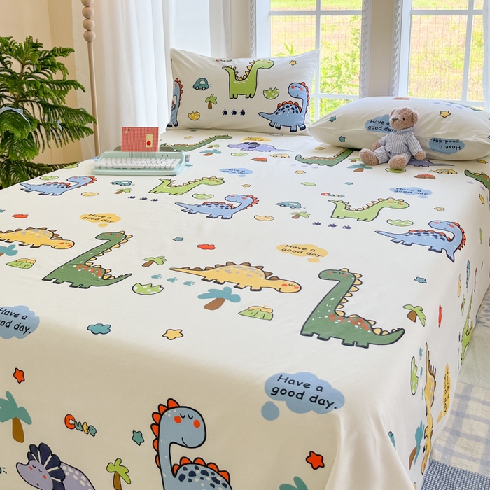 91家纺网 家纺一手货源 找家纺 寻米 2025新款全棉纯棉印花学生季四件套 恐龙乐园