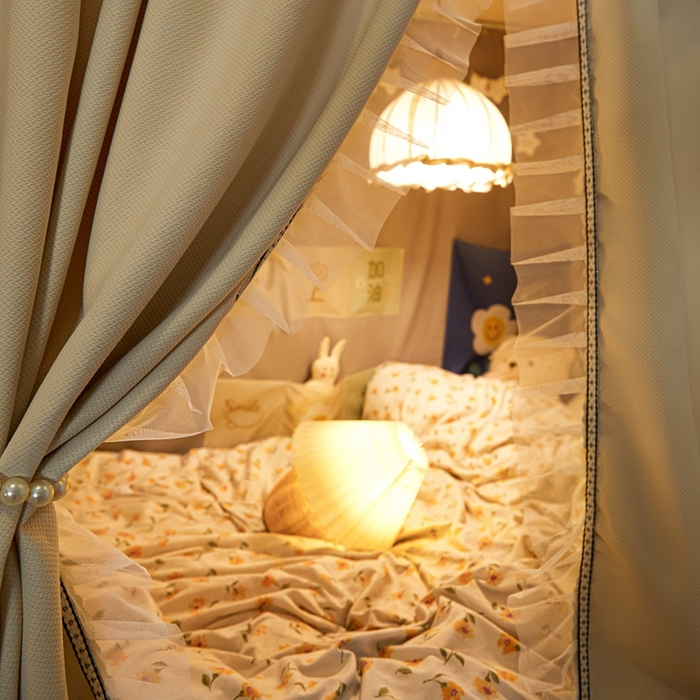 91家纺网 家纺一手货源 找家纺 （总）飞轮海蚊帐2025新款学生宿主三开门遮光蚊帐XZ-97棉麻花边款 全底加高1.2    6面全包