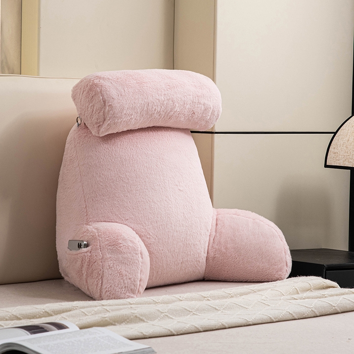 91家纺网 家纺一手货源 找家纺 一兰家纺 2025新款秋冬兔绒单人靠垫加厚多功能长毛绒护腰靠垫靠背-兔绒哈基米系列 兔绒哈基米-粉