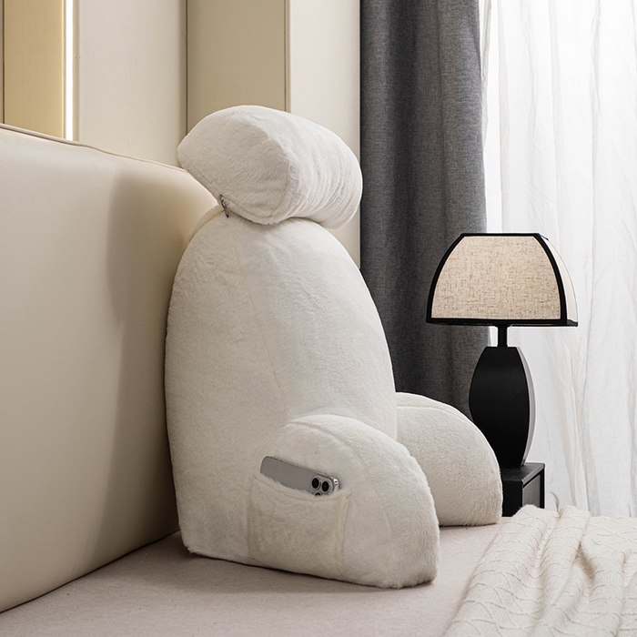 91家纺网 家纺一手货源 找家纺 一兰家纺 2025新款秋冬兔绒单人靠垫加厚多功能长毛绒护腰靠垫靠背-兔绒哈基米系列 兔绒哈基米-白