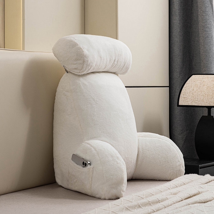 91家纺网 家纺一手货源 找家纺 一兰家纺 2025新款秋冬兔绒单人靠垫加厚多功能长毛绒护腰靠垫靠背-兔绒哈基米系列 兔绒哈基米-白