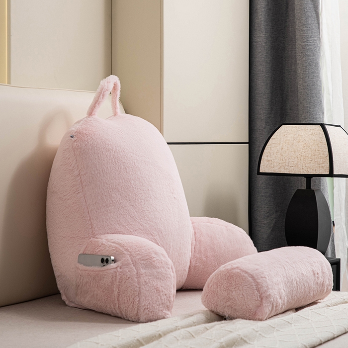 91家纺网 家纺一手货源 找家纺 一兰家纺 2025新款秋冬兔绒单人靠垫加厚多功能长毛绒护腰靠垫靠背-兔绒哈基米系列 兔绒哈基米-粉