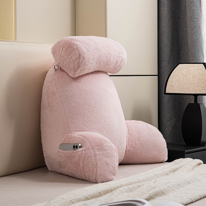 91家纺网 家纺一手货源 找家纺 一兰家纺 2025新款秋冬兔绒单人靠垫加厚多功能长毛绒护腰靠垫靠背-兔绒哈基米系列 兔绒哈基米-粉