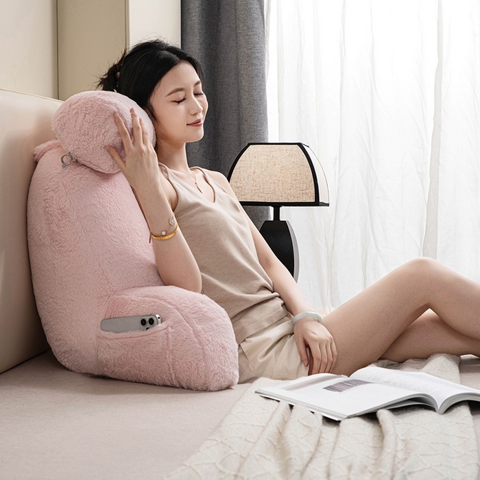 91家纺网 家纺一手货源 找家纺 一兰家纺 2025新款秋冬兔绒单人靠垫加厚多功能长毛绒护腰靠垫靠背-兔绒哈基米系列 兔绒哈基米-粉