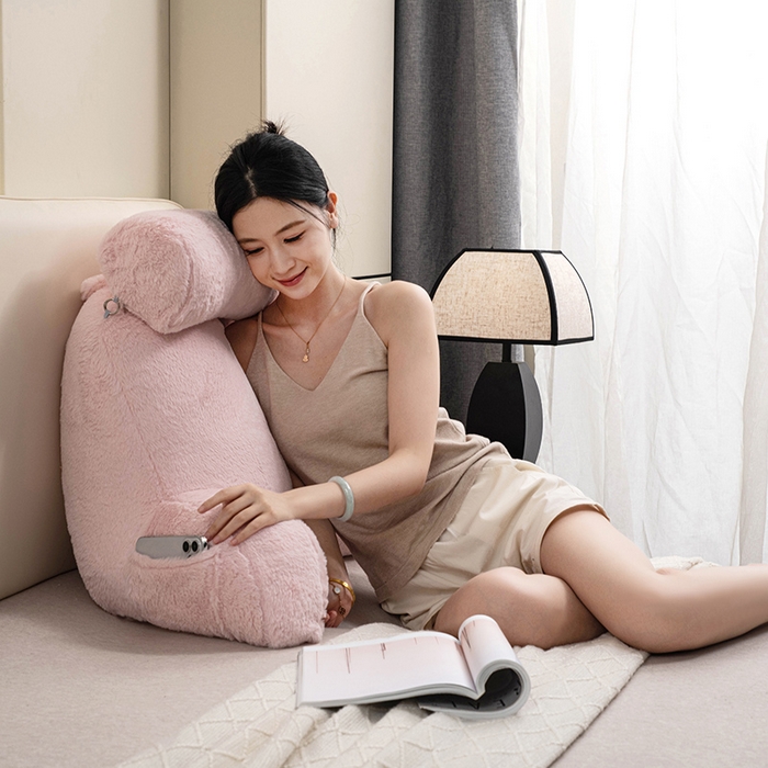 91家纺网 家纺一手货源 找家纺 一兰家纺 2025新款秋冬兔绒单人靠垫加厚多功能长毛绒护腰靠垫靠背-兔绒哈基米系列 兔绒哈基米-粉