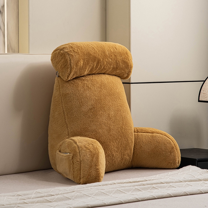 一兰家纺 2025新款秋冬兔绒单人靠垫加厚多功能长毛绒护腰靠垫靠背-兔绒哈基米系列 兔绒哈基米-黄