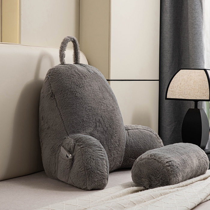 91家纺网 家纺一手货源 找家纺 一兰家纺 2025新款秋冬兔绒单人靠垫加厚多功能长毛绒护腰靠垫靠背-兔绒哈基米系列 兔绒哈基米-灰