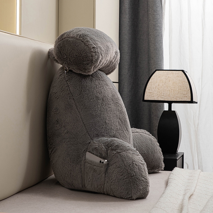 91家纺网 家纺一手货源 找家纺 一兰家纺 2025新款秋冬兔绒单人靠垫加厚多功能长毛绒护腰靠垫靠背-兔绒哈基米系列 兔绒哈基米-灰