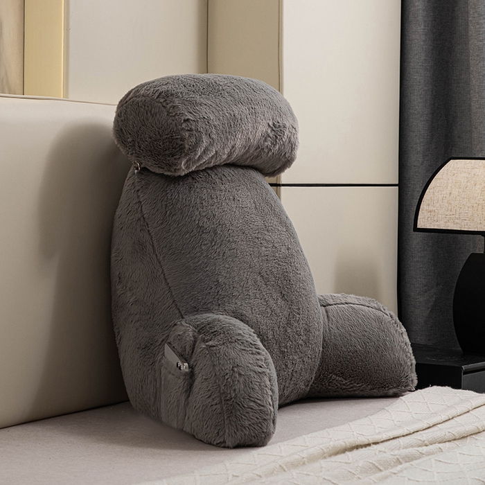 91家纺网 家纺一手货源 找家纺 一兰家纺 2025新款秋冬兔绒单人靠垫加厚多功能长毛绒护腰靠垫靠背-兔绒哈基米系列 兔绒哈基米-灰