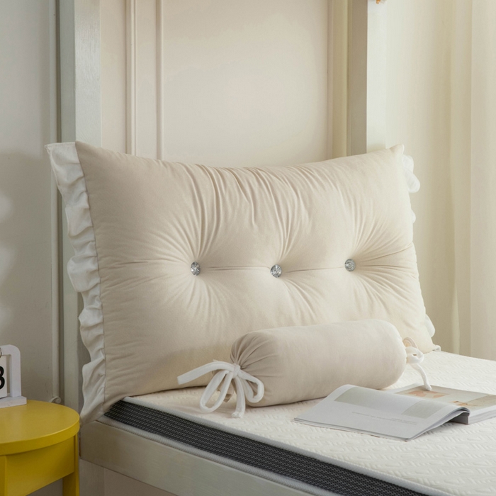 91家纺网 家纺一手货源 找家纺 一兰家纺 2025新款学生季床头靠垫床上护栏公主风靠枕床上抱枕护腰靠--花容系列 花容-淡雅米