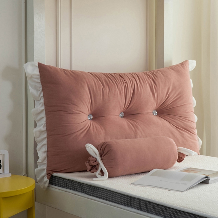 91家纺网 家纺一手货源 找家纺 一兰家纺 2025新款学生季床头靠垫床上护栏公主风靠枕床上抱枕护腰靠--花容系列 花容-豆沙红