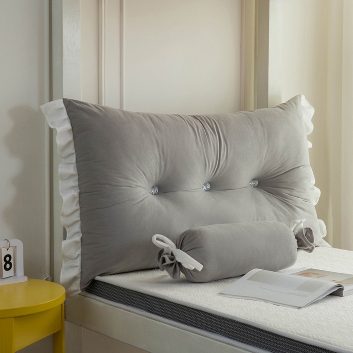 91家纺网 家纺一手货源 找家纺 一兰家纺 2025新款学生季床头靠垫床上护栏公主风靠枕床上抱枕护腰靠--花容系列 花容-蒙蒙灰