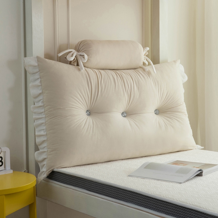 91家纺网 家纺一手货源 找家纺 一兰家纺 2025新款学生季床头靠垫床上护栏公主风靠枕床上抱枕护腰靠--花容系列 花容-淡雅米